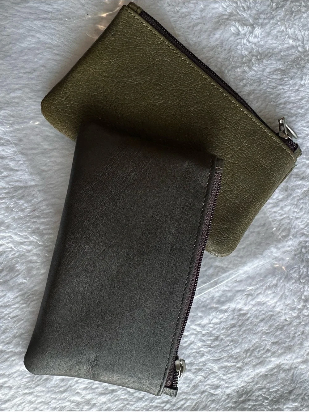 Moda Olive Green and Black Embossed Leather Zip Pouches